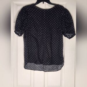 Worthington L Black Polka Dots LINEN Blend Shrtslvs Women’s Top Blouse